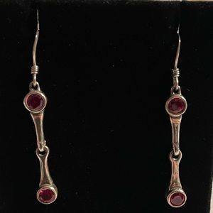 New-Sterling Silver Snaffle Bit Earrings with 4mm synthetic garnet (red) stones